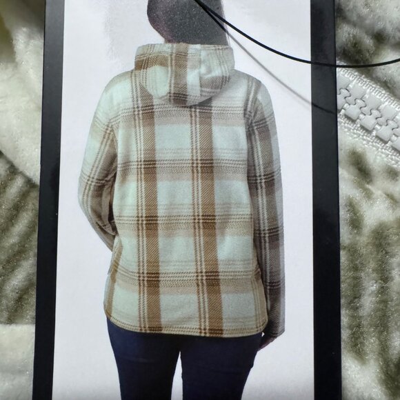 Womens Size Medium Plaid Fleece Hoodie Jacket With Zip-Up Closure & Front Pocket - Picture 9 of 12